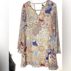 Elegant Geometric Print Long Sleeve Blouse